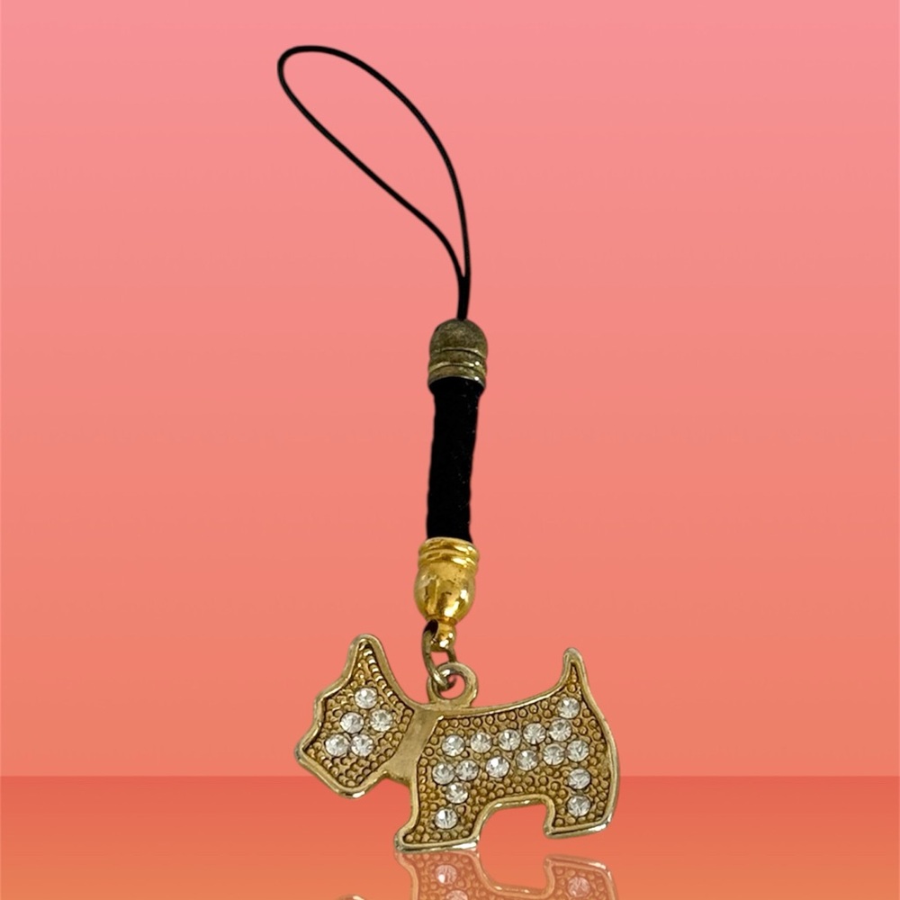 Scottie Dog Puppy made with Swarovski Crystal Gold Tone Charm Bag/Phone